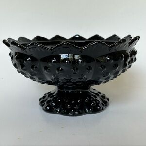 Vintage Fenton Glass Candle Holder Centerpiece Pedestal Bowl Hobnail Black Noir